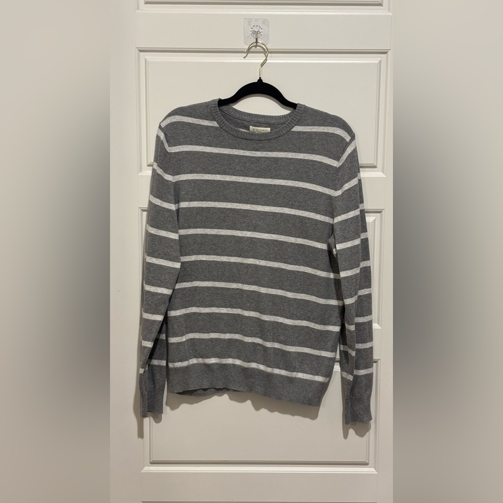 Sonoma Gray Striped Crewneck Sweater